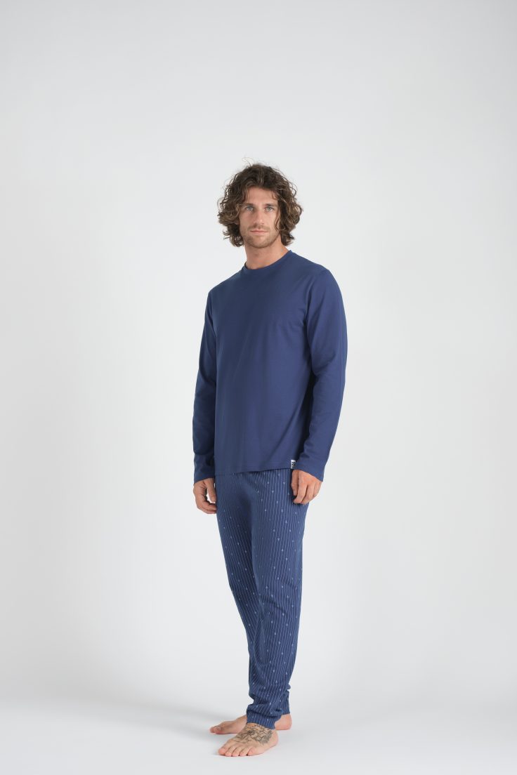 Pigiama Lungo M/L ,Pantalone Fantasia Barchette In Cotone