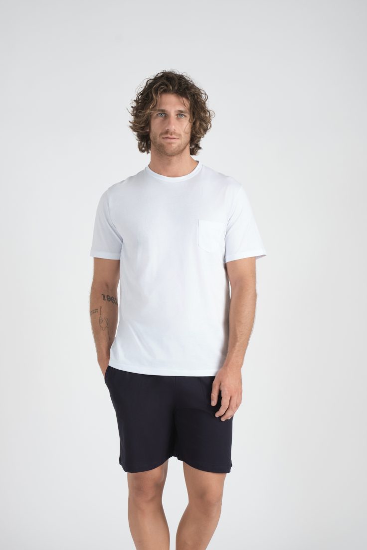 Pigiama Corto ,Maglia Mezza Manica Con Taschino ,Pantaloncino Con Tasche In Cotone