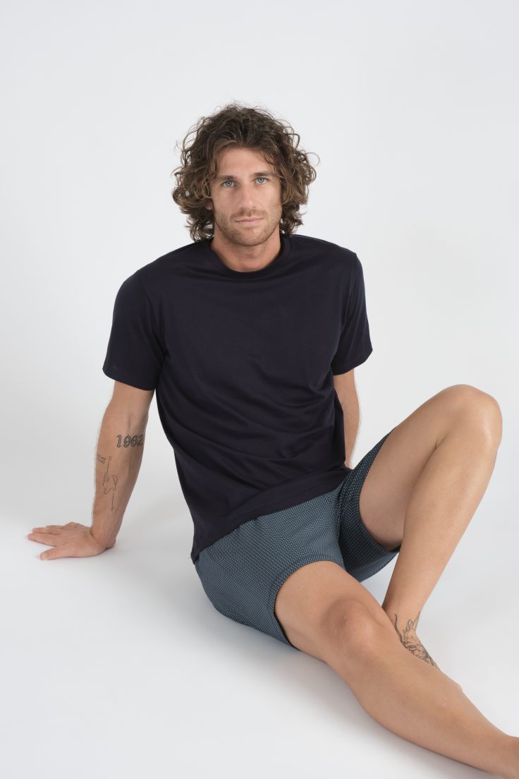 Pigiama Corto ,Maglia Mezza Manica ,Pantaloncino Fantasia Micro-Geometrico, In Cotone