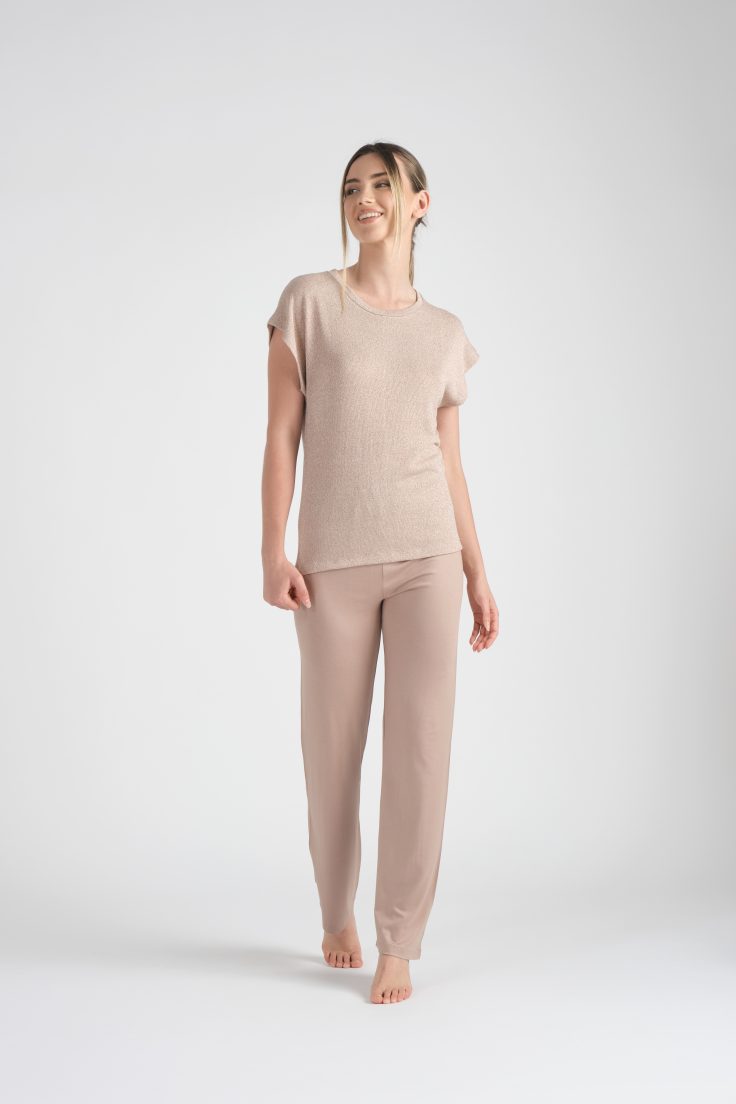 Hoomewear Maglia Mezza Manica In Tessuto Lurex, Pantalone Tinta Unita In Viscosa