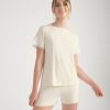 Pigiama Corto , Maglia Mezza Manica Con Dettagli In Macramè ,In Viscosa Lino