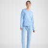 Pigiama Lungo , Maglia M/L Tinta Unita Con Fiocco ,Pantalone Fantasia Sangallo In Viscosa